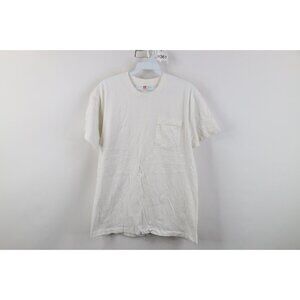 Vintage 90s Hanes Mens Large Blank Cotton Pocket Short Sleeve T-Shirt White